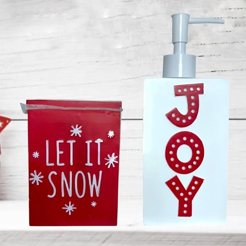 Wondershop Bath Christmas Accessory Set Soap Dispenser and Canister 2 Piece Set